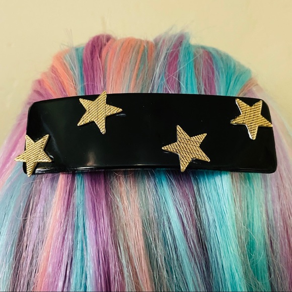 Vintage 80’s Black and Gold Star Plastic Barrette - Picture 2 of 7